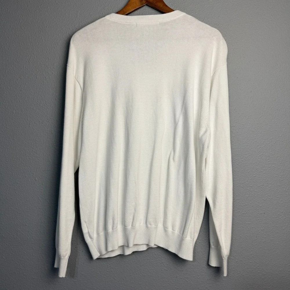 Greg Norman‎ White Cotton V-Neck Performance Long Sleeve Sweater Golf Shark XL